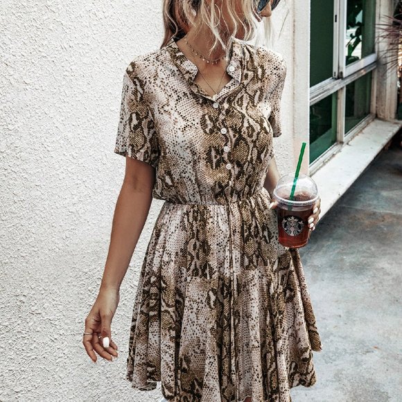 New Snake Animal Print Shirt Dress - Picture 2 of 5